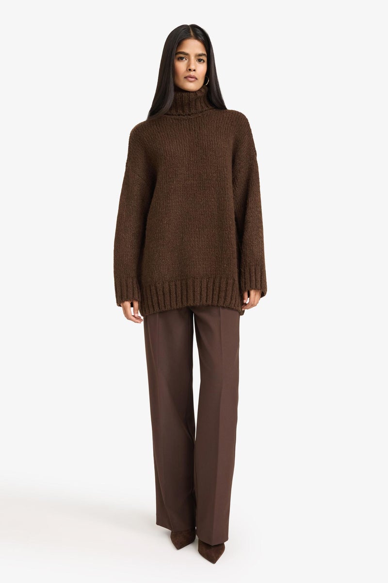DeFacto Brown Woman Oversize Turtleneck Pullover Casual - Image 2